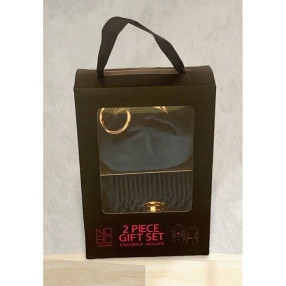 No Boundaries Crossbody Bag Kisslock Purse 2PC Set Blue Gold Silver Hardware - Picture 2 of 11